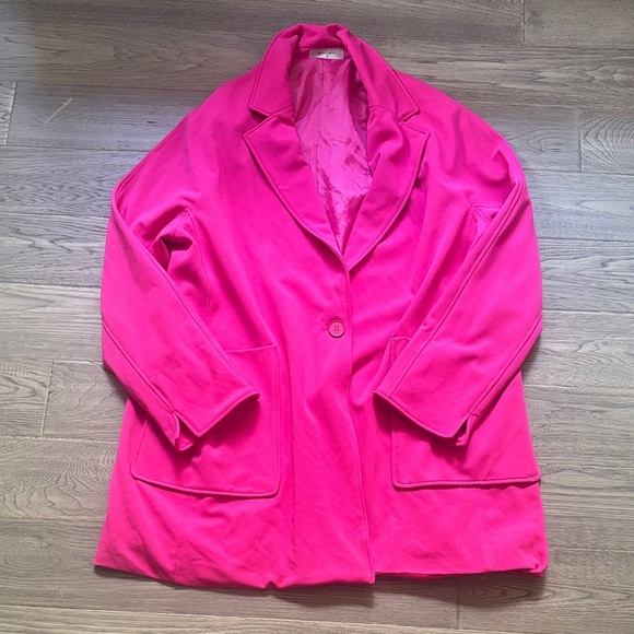 Bailey | Oversized Fuchsia Pink Dolman Sleeve One Button Easy Blazer Size Large - Picture 2 of 13